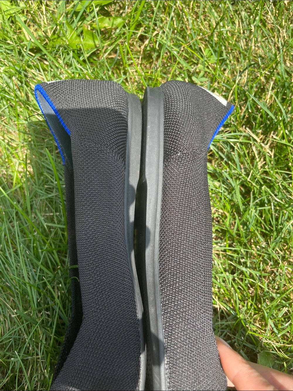 Rothy's Black Knit Pointed Toe Flats with Blue Trim 7 - Picture 2 of 5